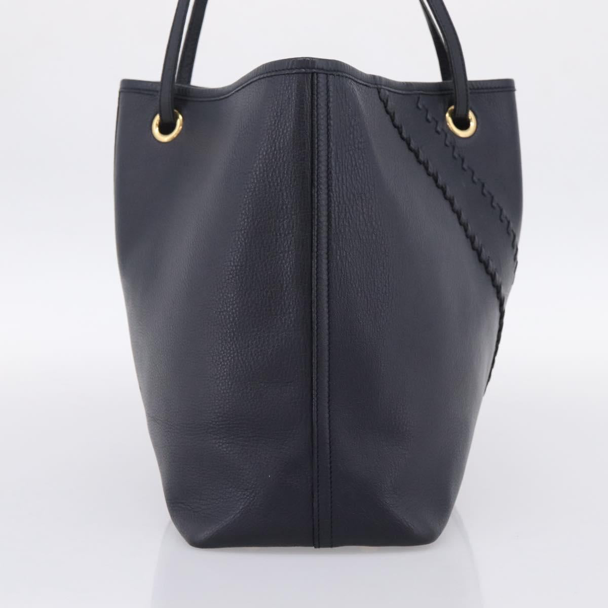 SAINT LAURENT Tote Bag Leather Navy Gold Tone Auth 202263A