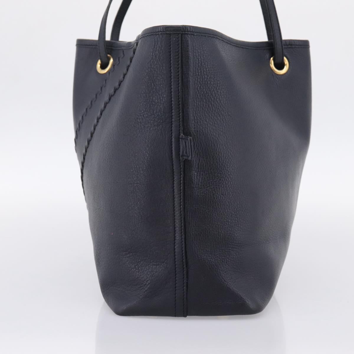 SAINT LAURENT Tote Bag Leather Navy Gold Tone Auth 202263A