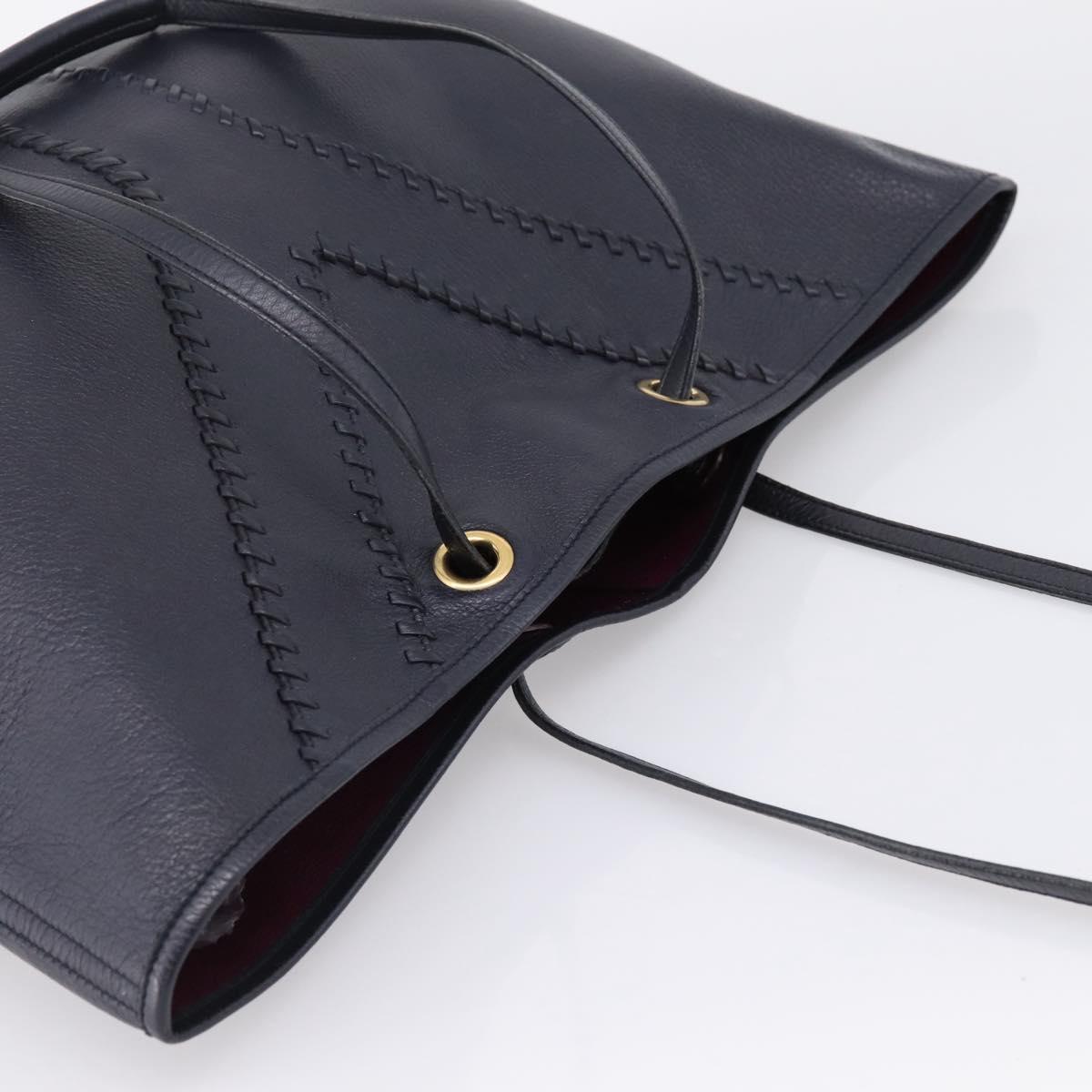 SAINT LAURENT Tote Bag Leather Navy Gold Tone Auth 202263A