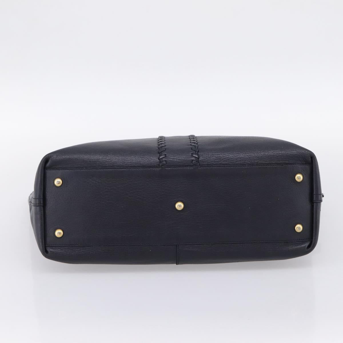 SAINT LAURENT Tote Bag Leather Navy Gold Tone Auth 202263A