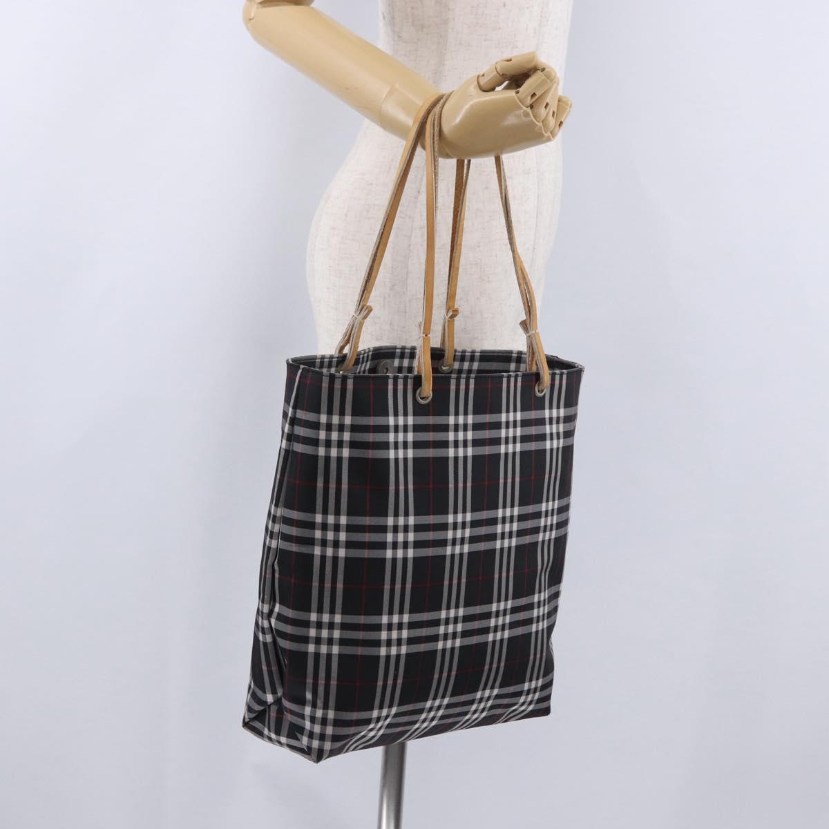 BURBERRY Nova Check Tote Bag Canvas Black Beige Auth 202264