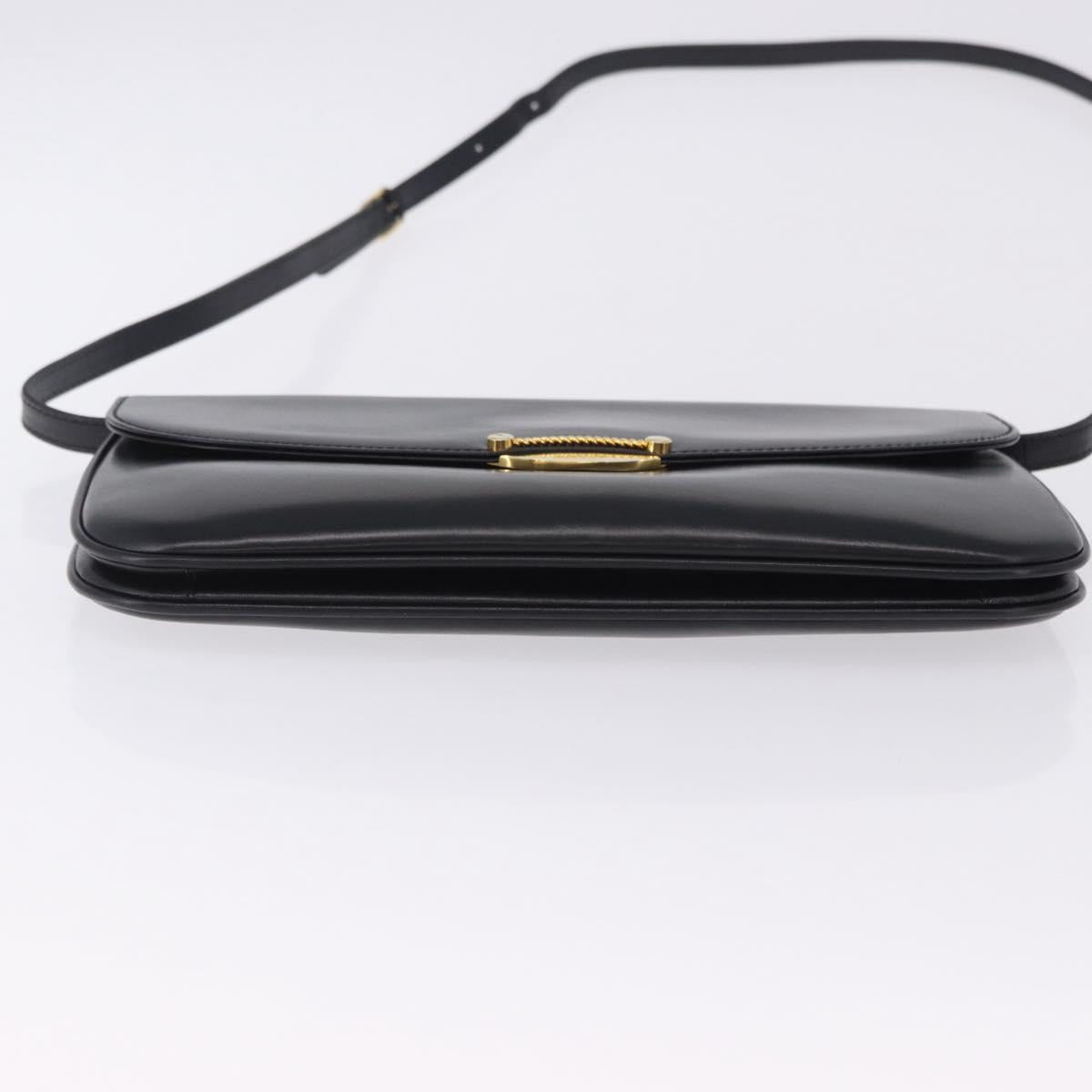 BALLY Shoulder Bag Leather Black Gold Tone Auth 202267A