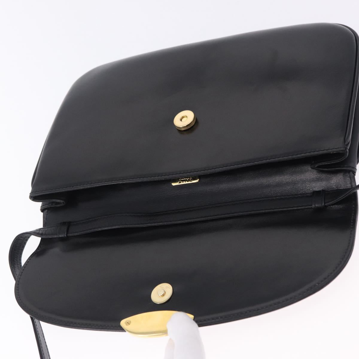 BALLY Shoulder Bag Leather Black Gold Tone Auth 202267A