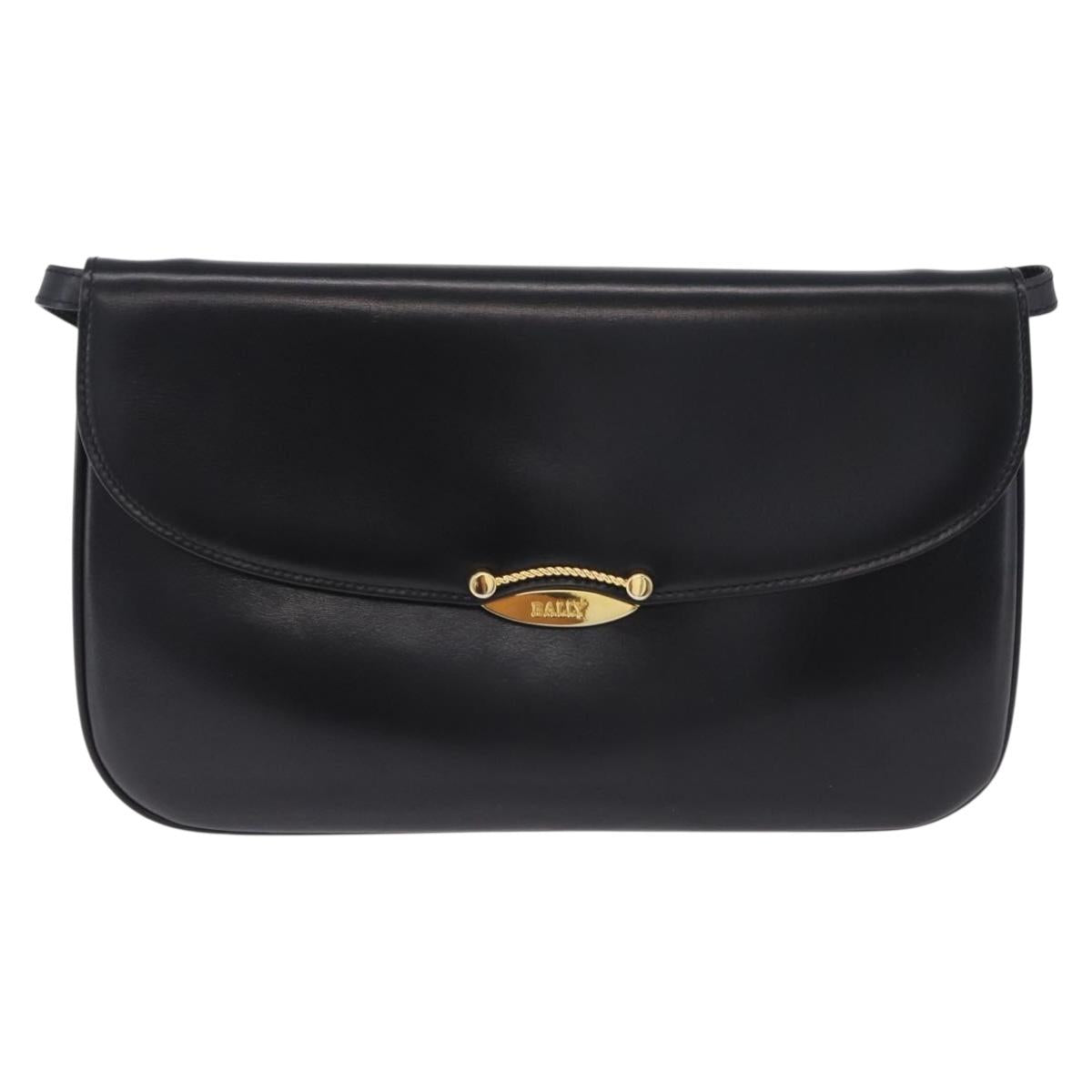 BALLY Shoulder Bag Leather Black Gold Tone Auth 202267A