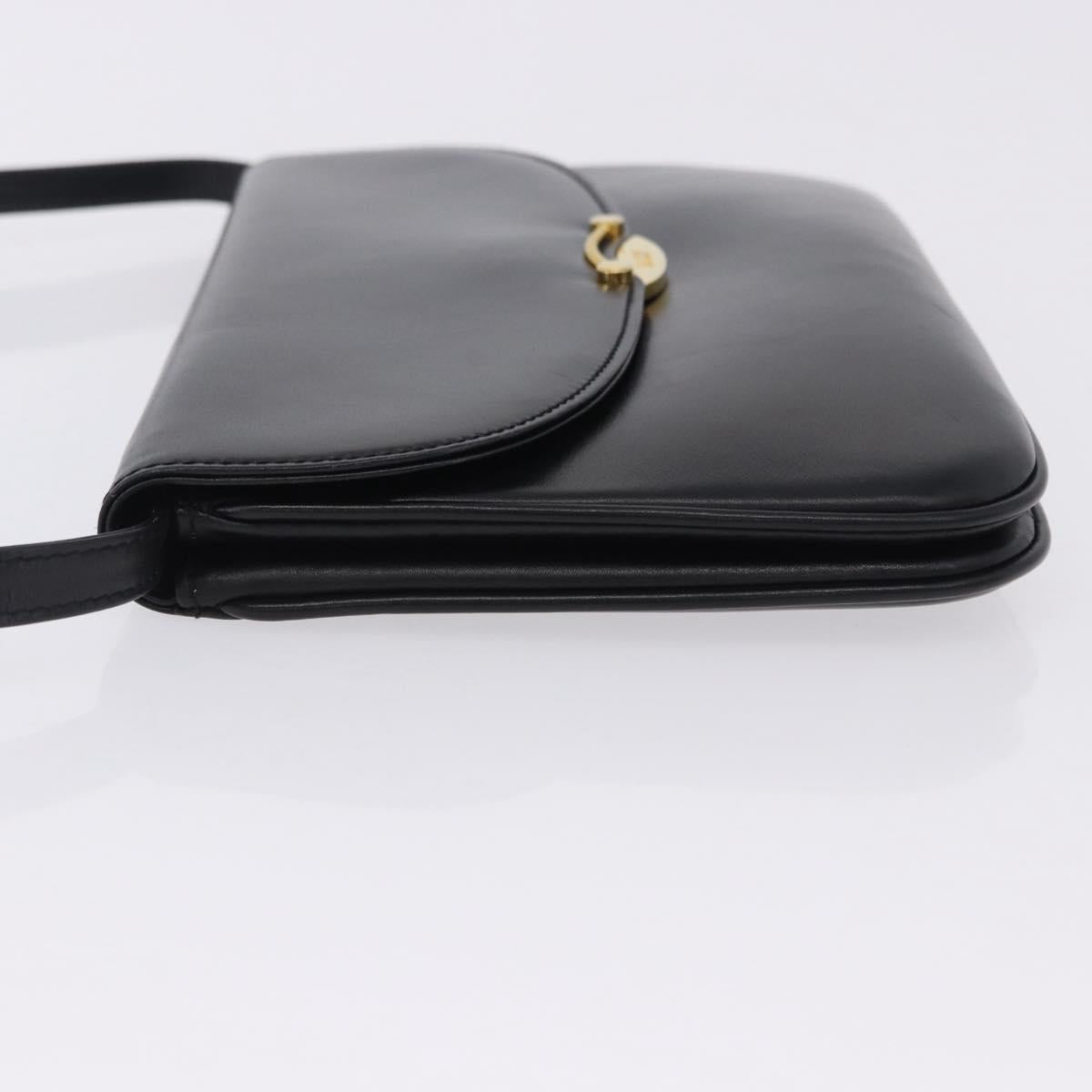 BALLY Shoulder Bag Leather Black Gold Tone Auth 202267A