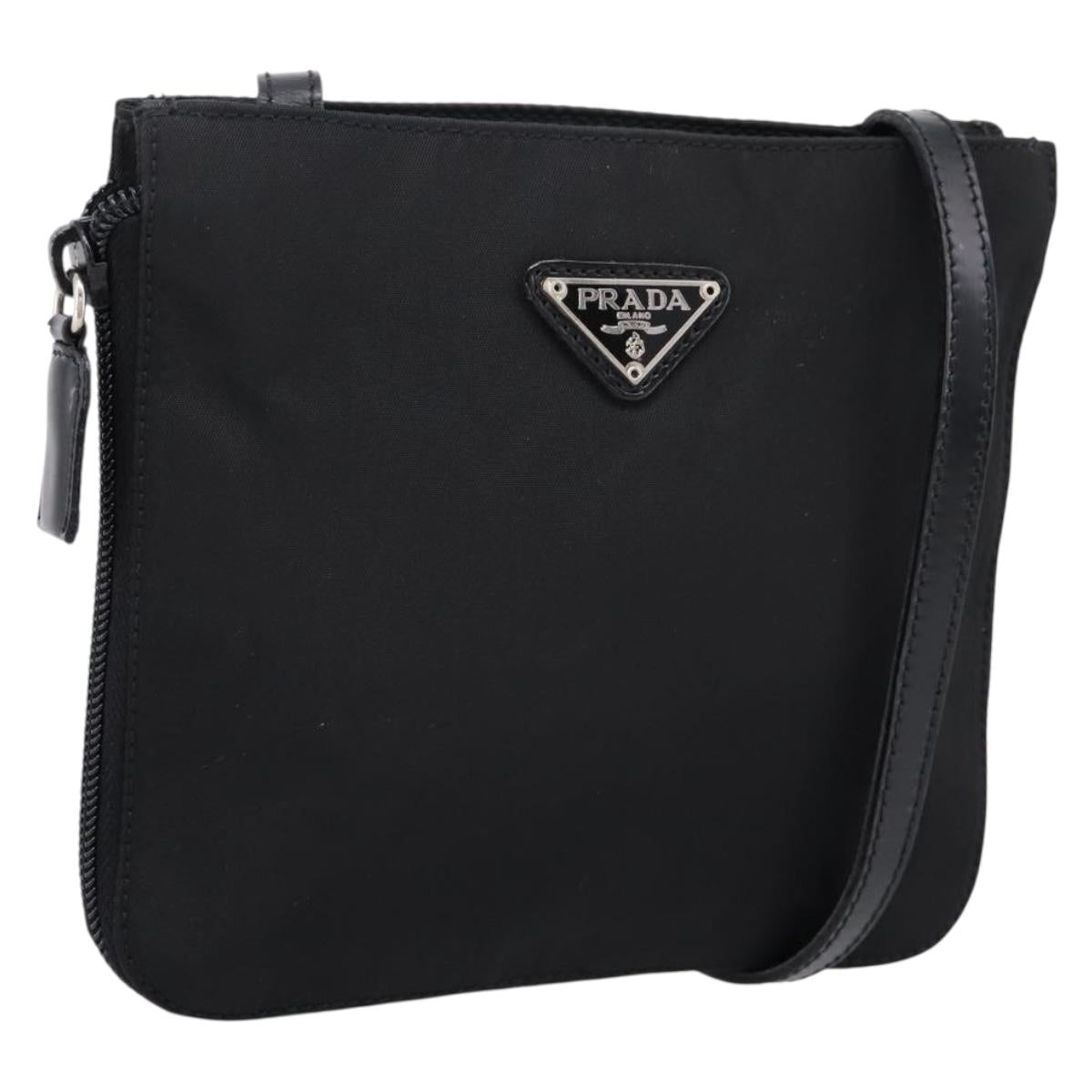 PRADA Shoulder Bag Nylon Black Silver Auth 202271A