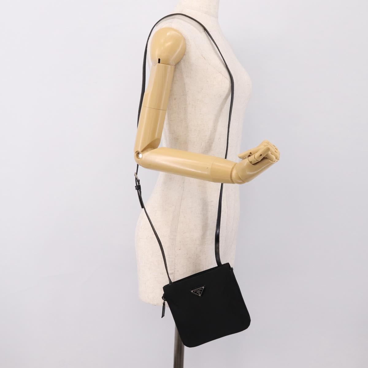 PRADA Shoulder Bag Nylon Black Silver Auth 202271A
