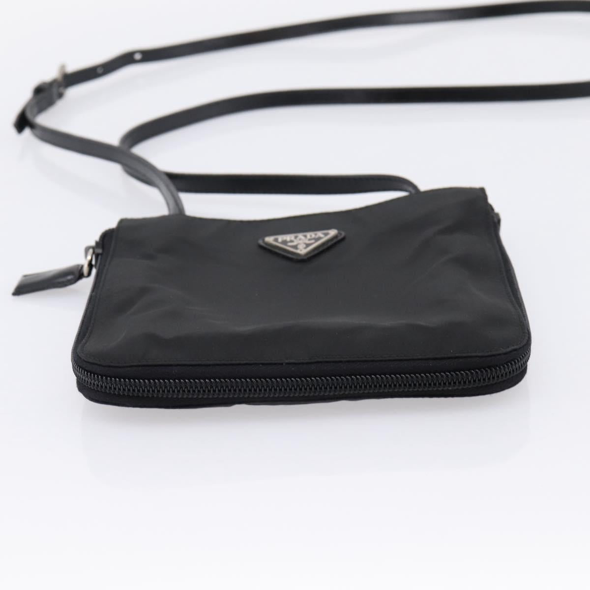 PRADA Shoulder Bag Nylon Black Silver Auth 202271A