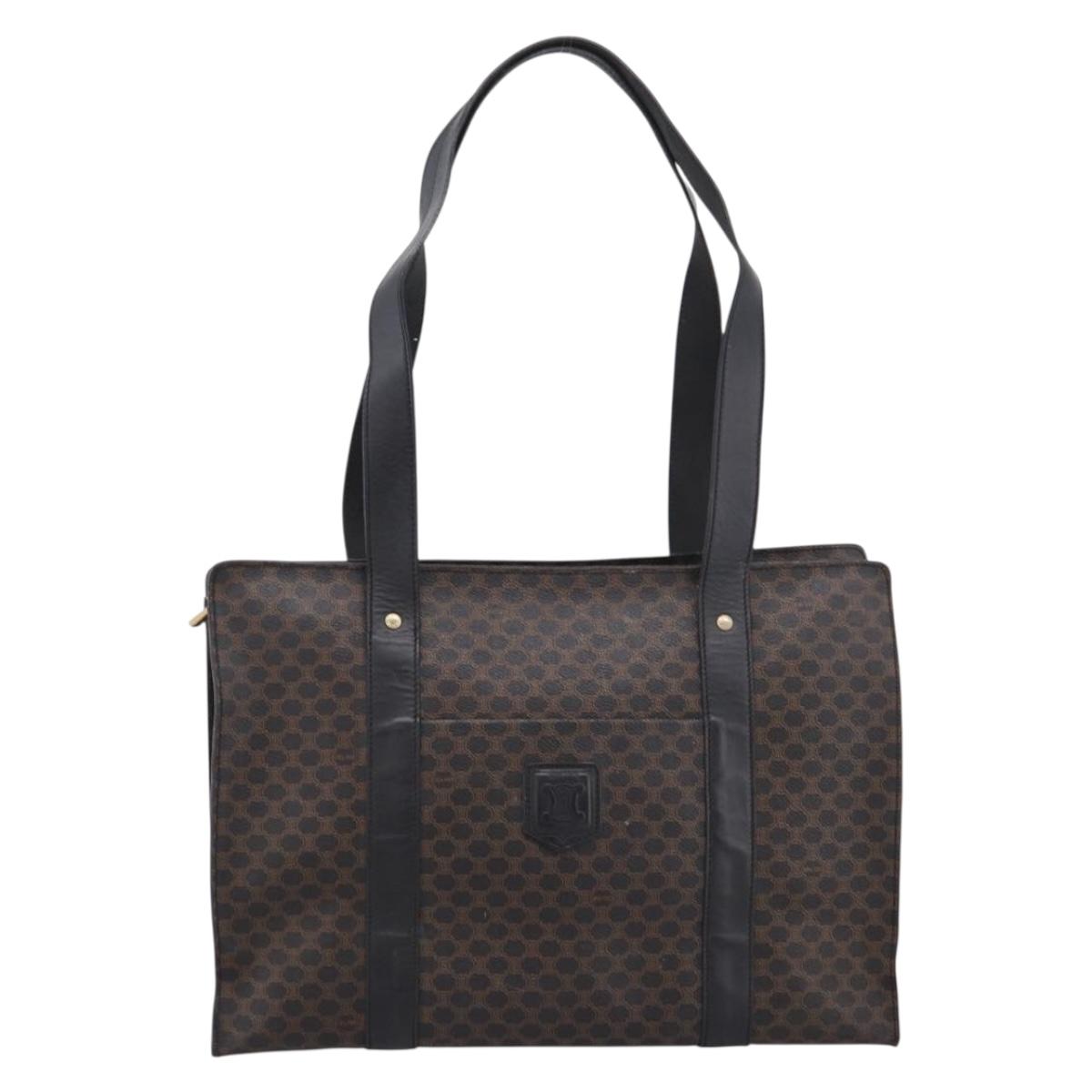 CELINE Macadam Tote Bag PVC Leather Black Gold Tone Auth 202273