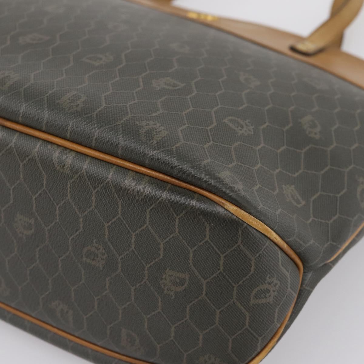 Christian Dior Honeycomb Tote Bag PVC Leather Khaki Gold Tone Auth 202274