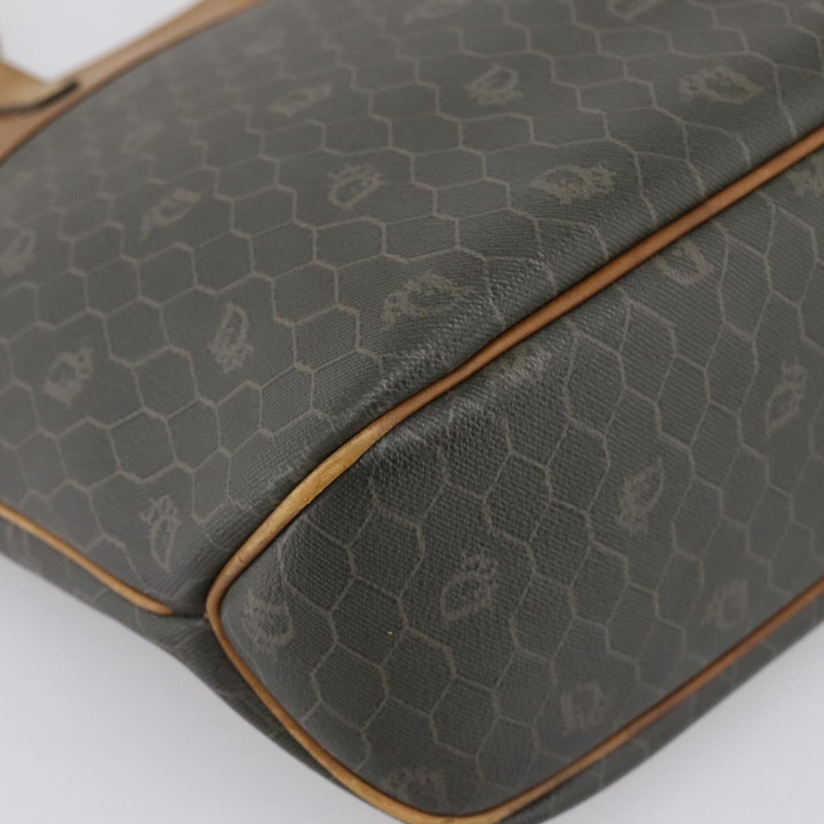 Christian Dior Honeycomb Tote Bag PVC Leather Khaki Gold Tone Auth 202274