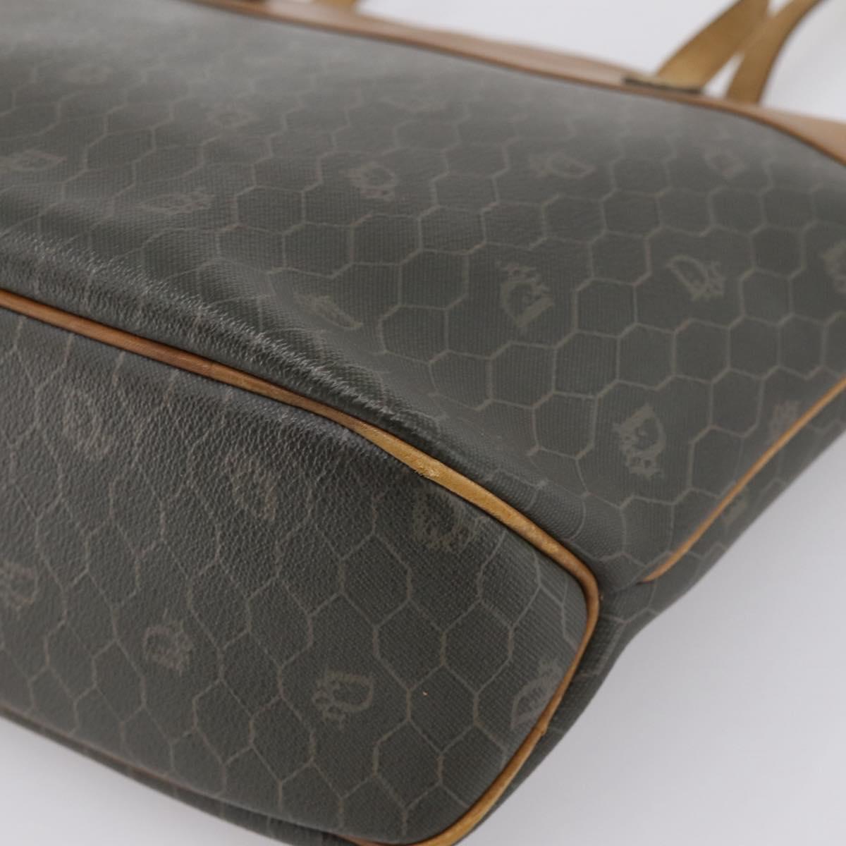 Christian Dior Honeycomb Tote Bag PVC Leather Khaki Gold Tone Auth 202274