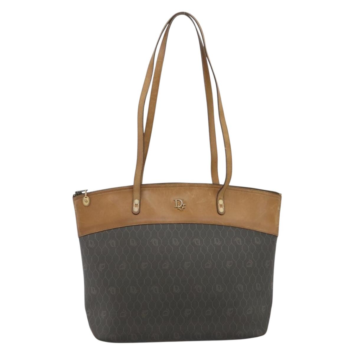 Christian Dior Honeycomb Tote Bag PVC Leather Khaki Gold Tone Auth 202274
