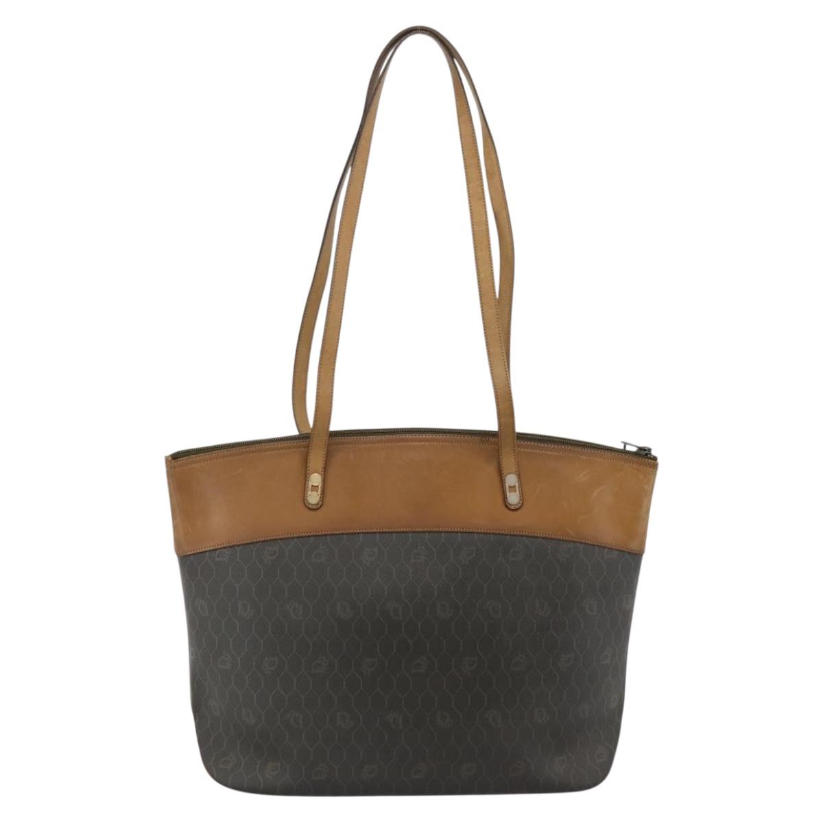 Christian Dior Honeycomb Tote Bag PVC Leather Khaki Gold Tone Auth 202274