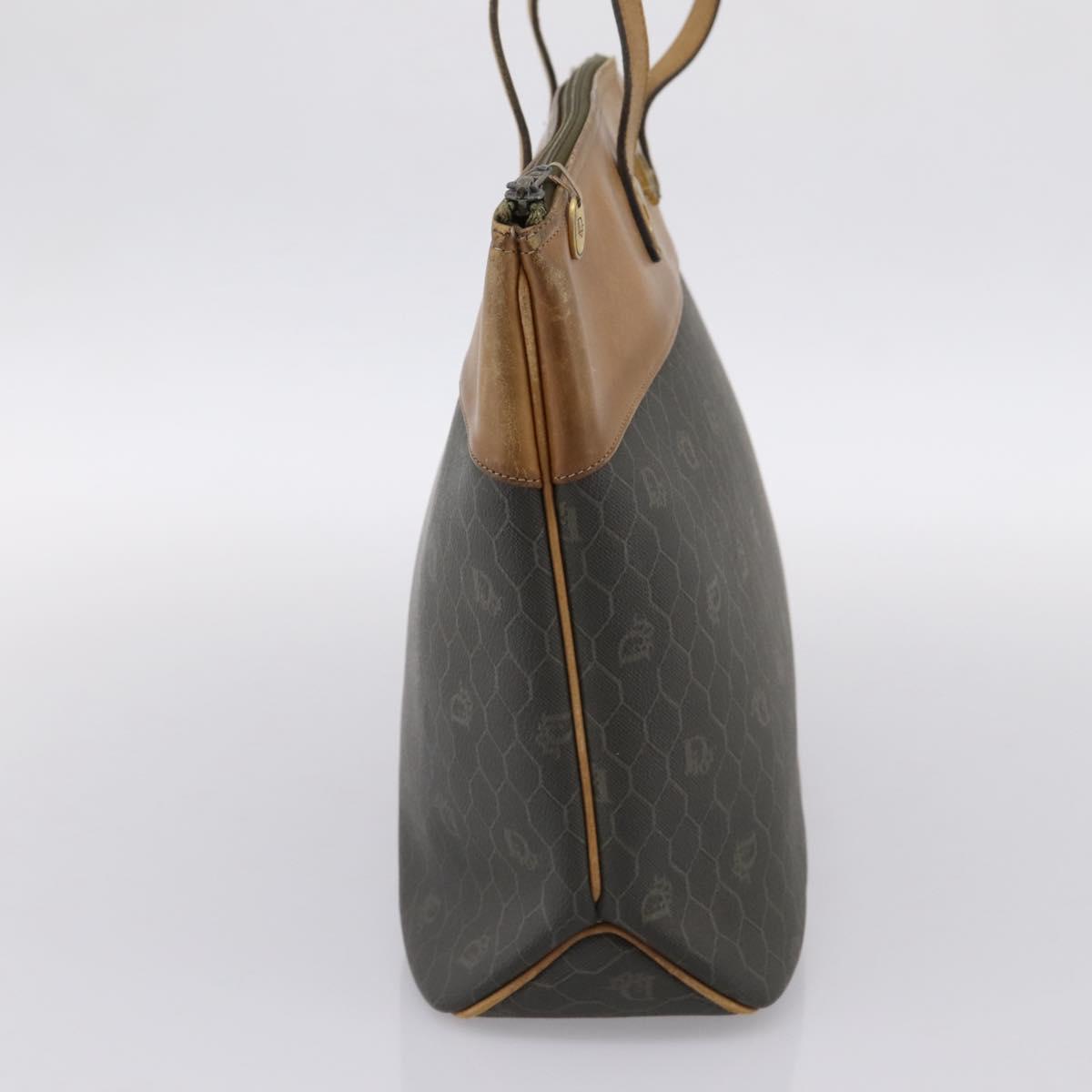 Christian Dior Honeycomb Tote Bag PVC Leather Khaki Gold Tone Auth 202274