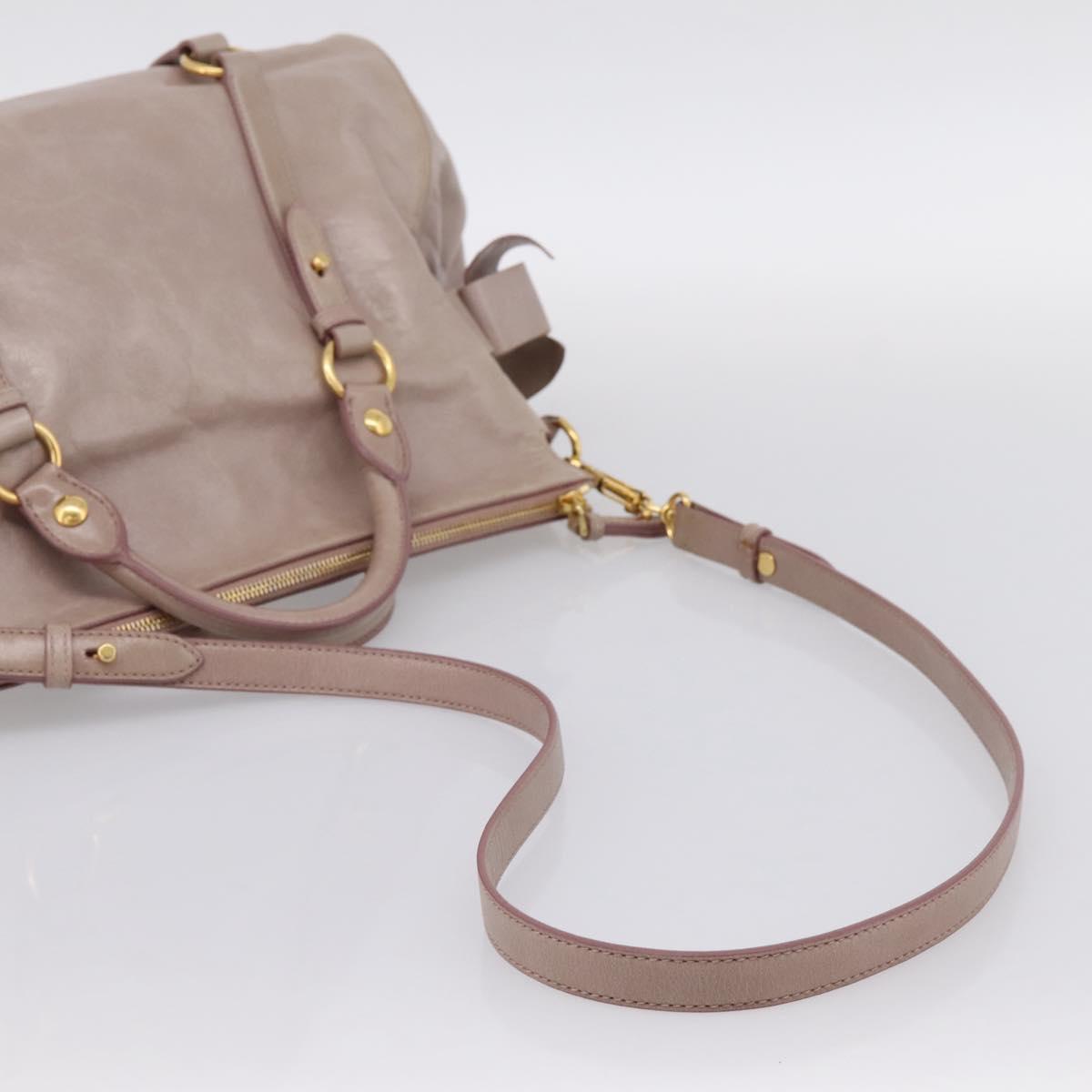 Miu Miu Vitellolux Hand Bag Leather 2way Gray Gold Auth 202277M