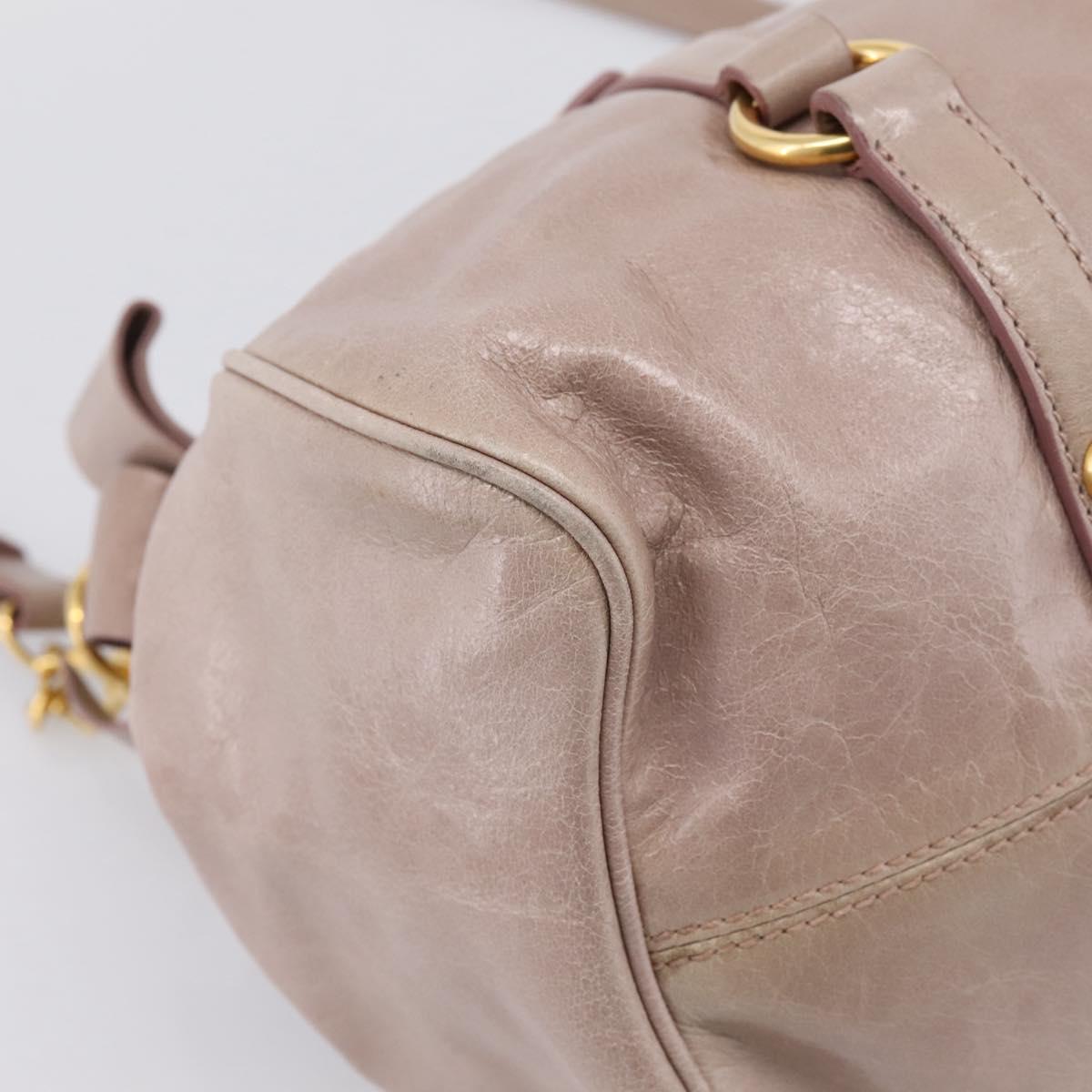Miu Miu Vitellolux Hand Bag Leather 2way Gray Gold Auth 202277M