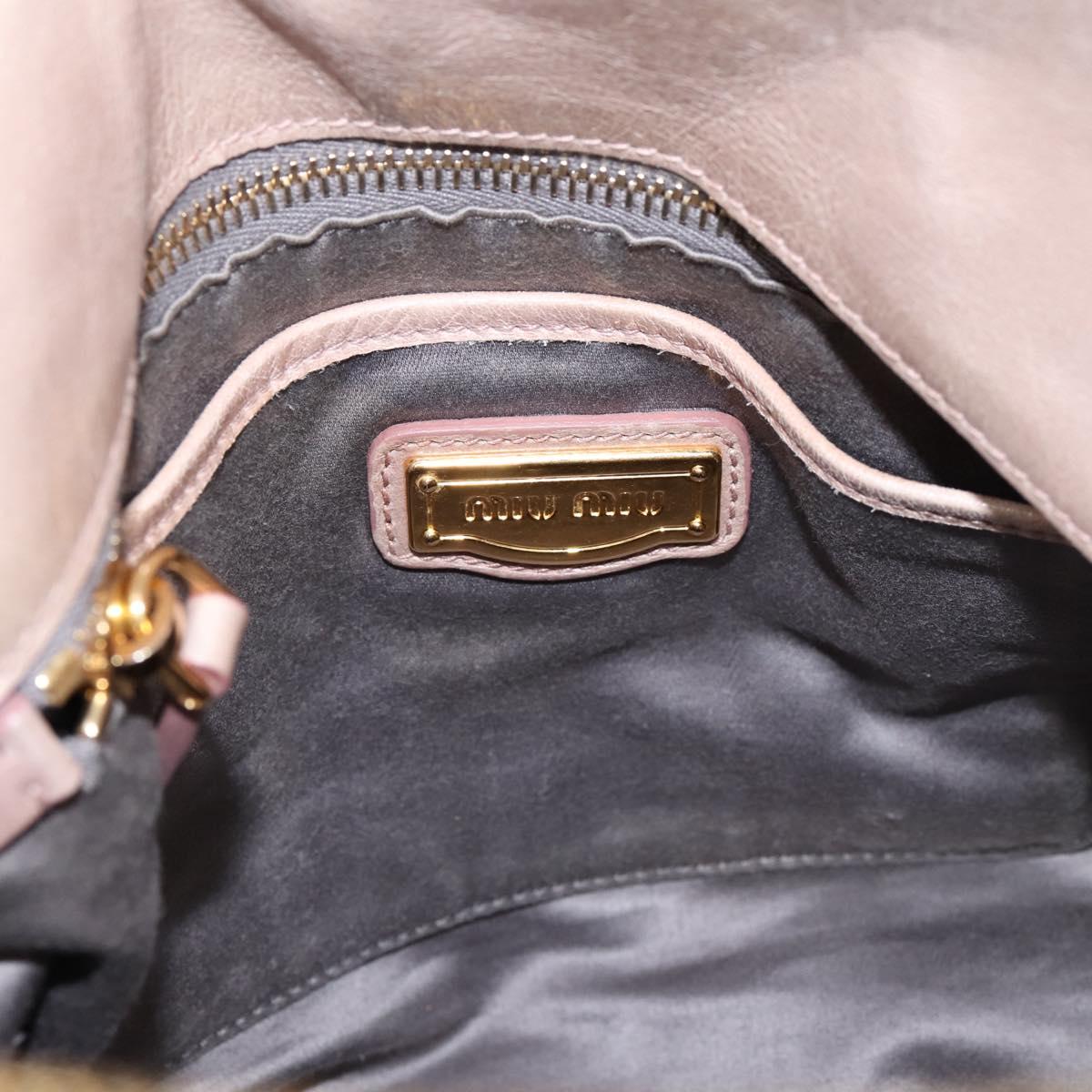 Miu Miu Vitellolux Hand Bag Leather 2way Gray Gold Auth 202277M