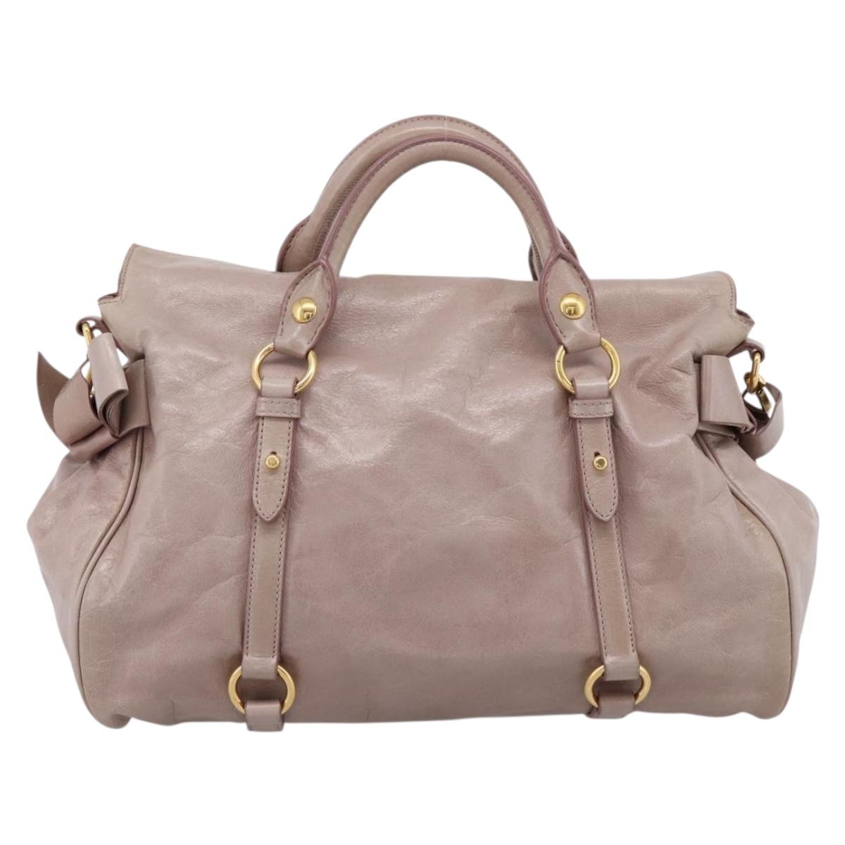Miu Miu Vitellolux Hand Bag Leather 2way Gray Gold Auth 202277M