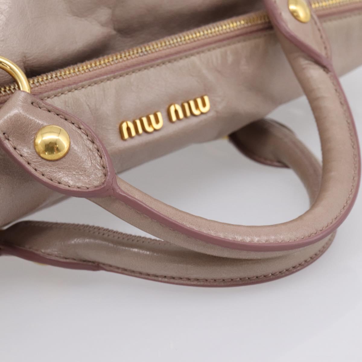 Miu Miu Vitellolux Hand Bag Leather 2way Gray Gold Auth 202277M