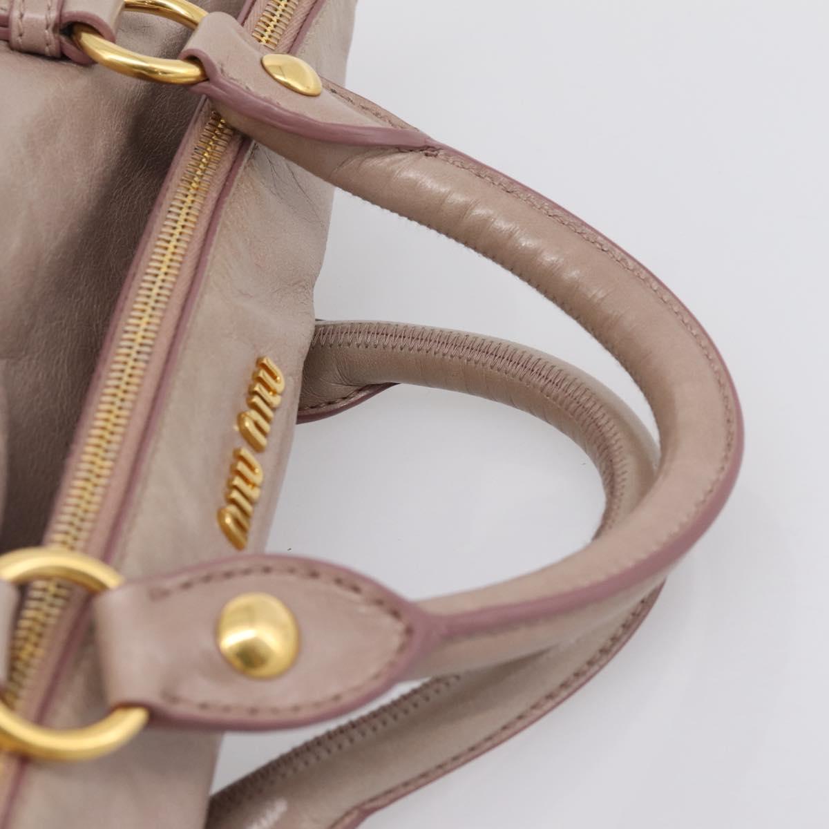 Miu Miu Vitellolux Hand Bag Leather 2way Gray Gold Auth 202277M
