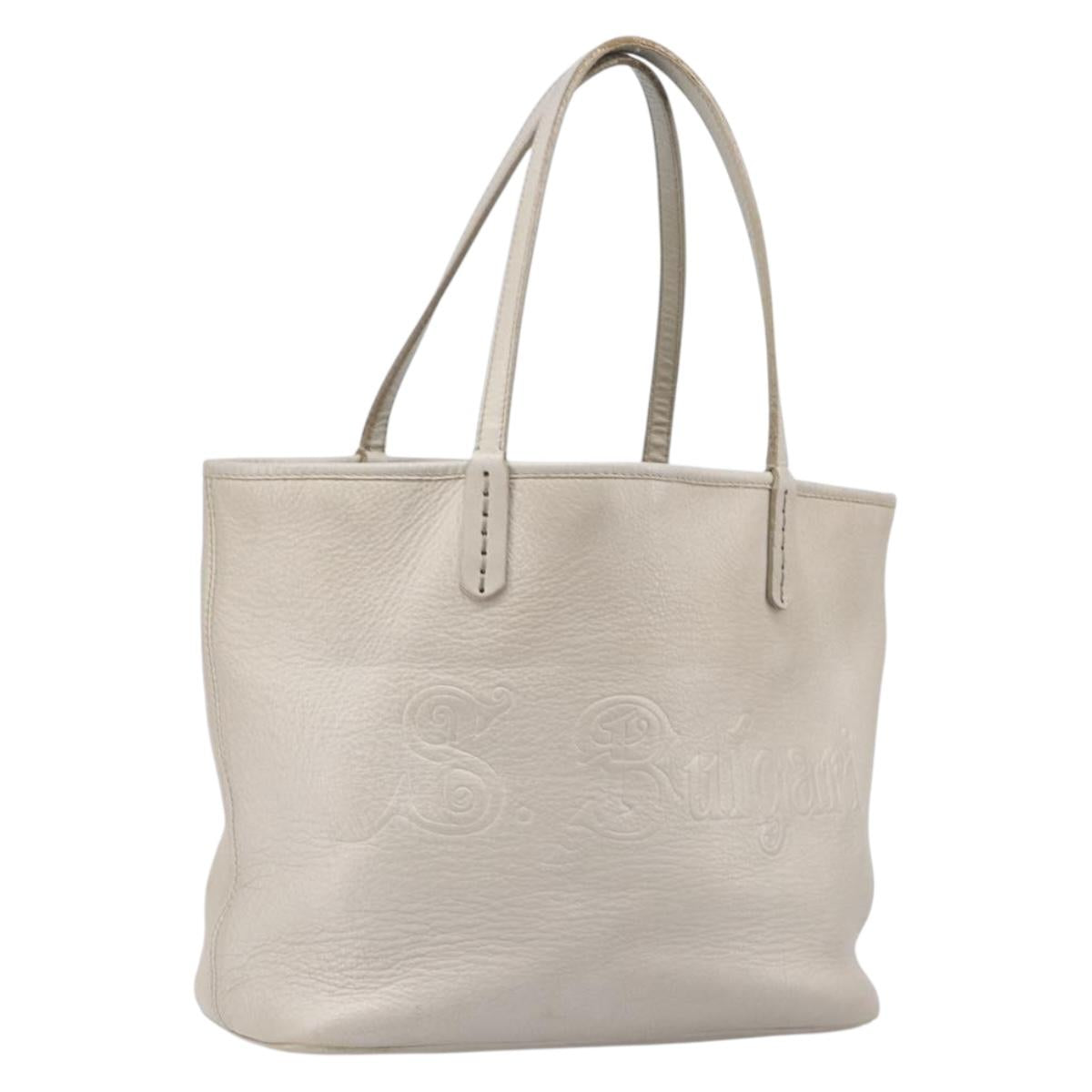 BVLGARI Tote Bag Leather Silver Auth 202279