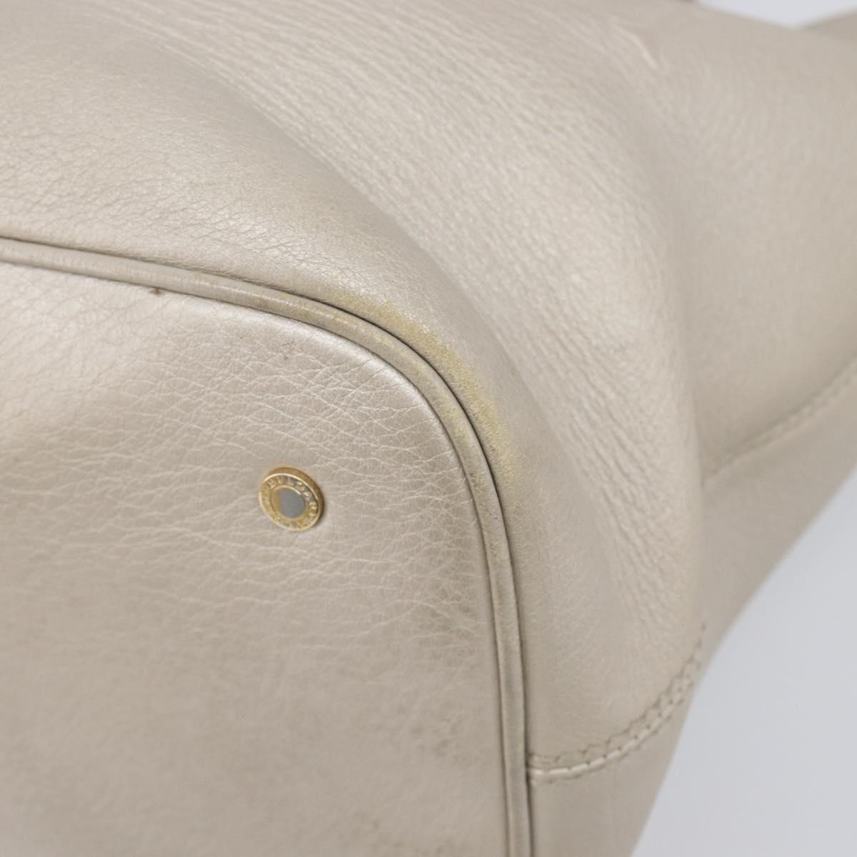 BVLGARI Tote Bag Leather Silver Auth 202279