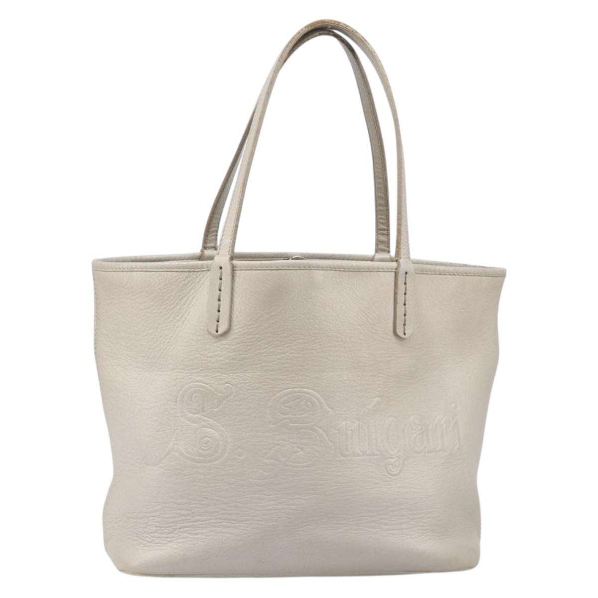 BVLGARI Tote Bag Leather Silver Auth 202279