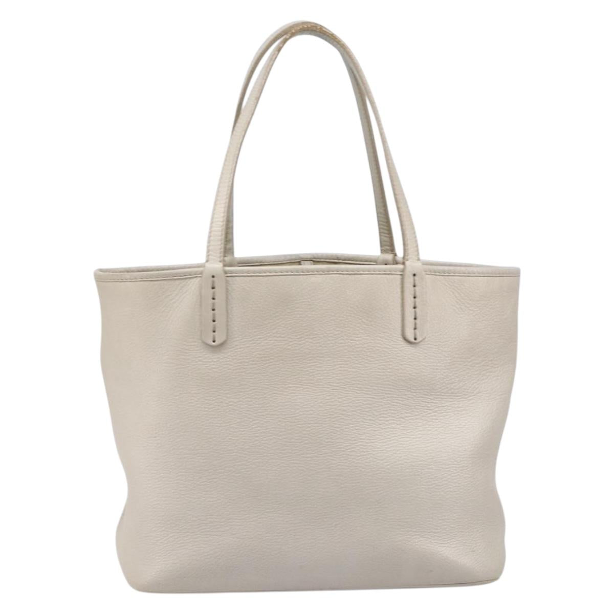 BVLGARI Tote Bag Leather Silver Auth 202279