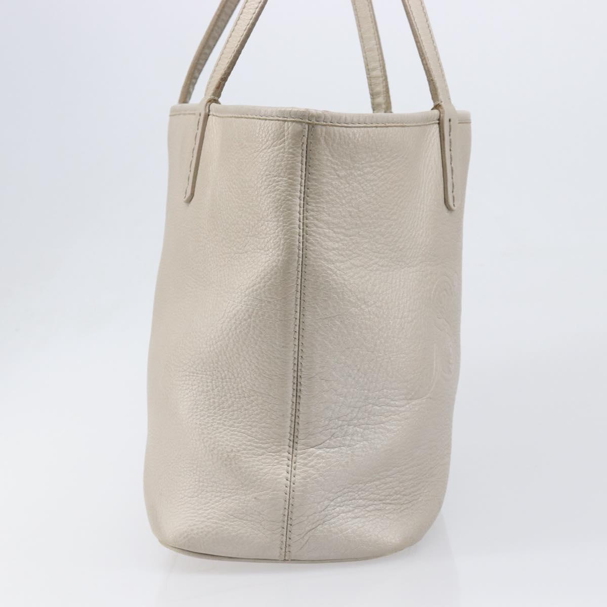 BVLGARI Tote Bag Leather Silver Auth 202279