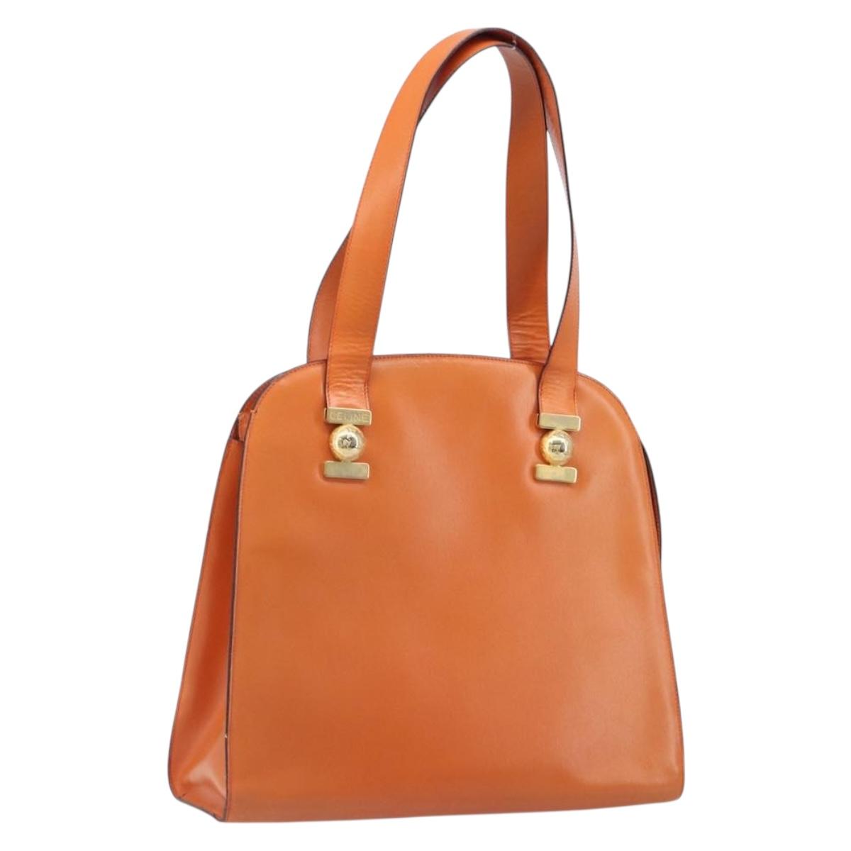 CELINE Star Ball Tote Bag Leather Orange Gold Tone Auth 202281A