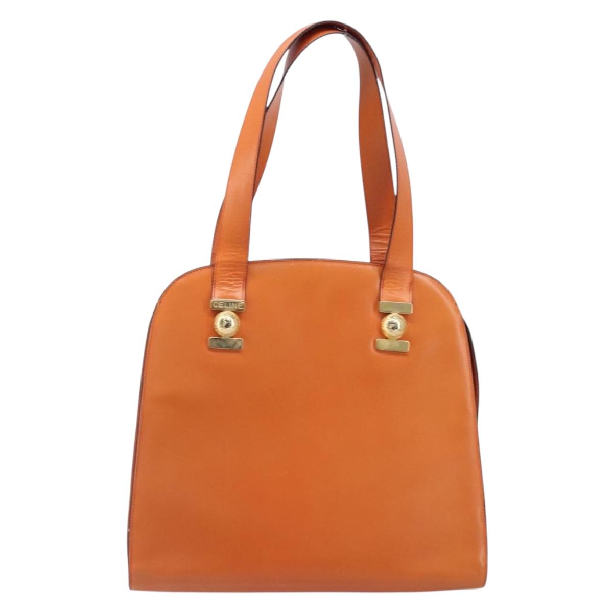 CELINE Star Ball Tote Bag Leather Orange Gold Tone Auth 202281A