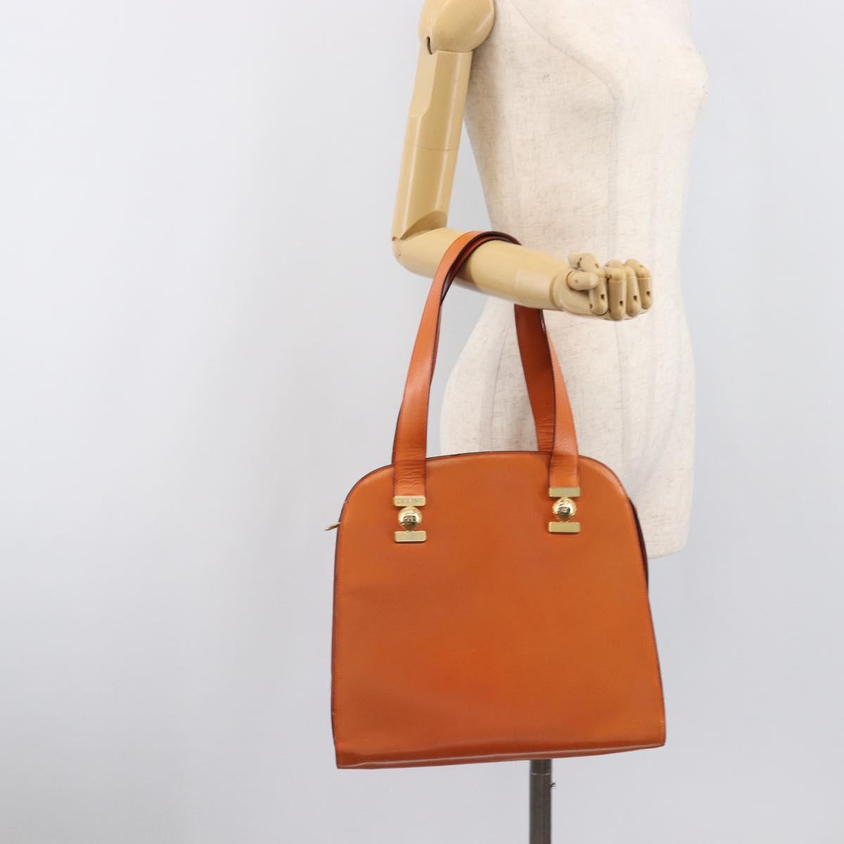 CELINE Star Ball Tote Bag Leather Orange Gold Tone Auth 202281A