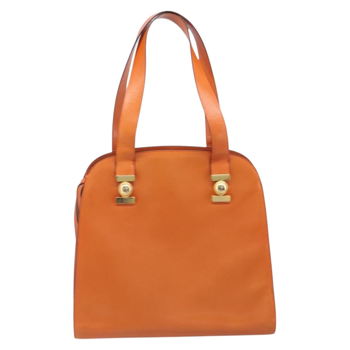 CELINE Star Ball Tote Bag Leather Orange Gold Tone Auth 202281A