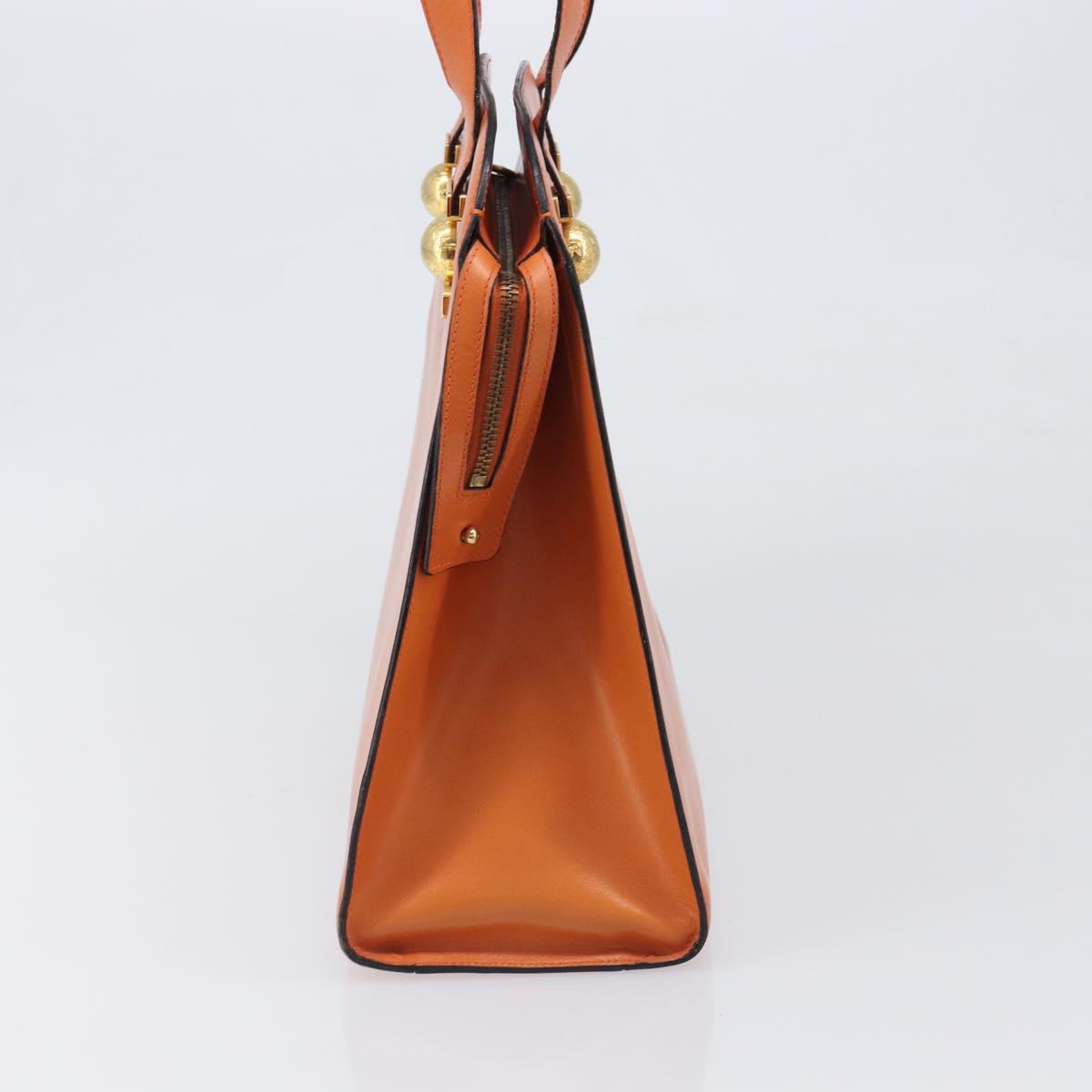CELINE Star Ball Tote Bag Leather Orange Gold Tone Auth 202281A