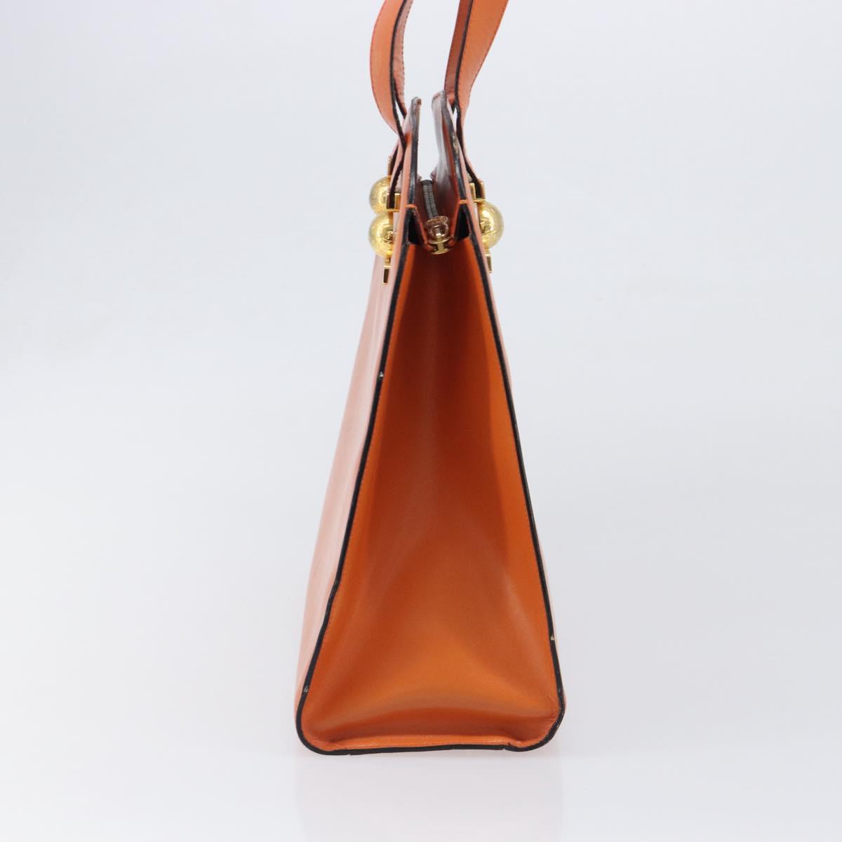 CELINE Star Ball Tote Bag Leather Orange Gold Tone Auth 202281A