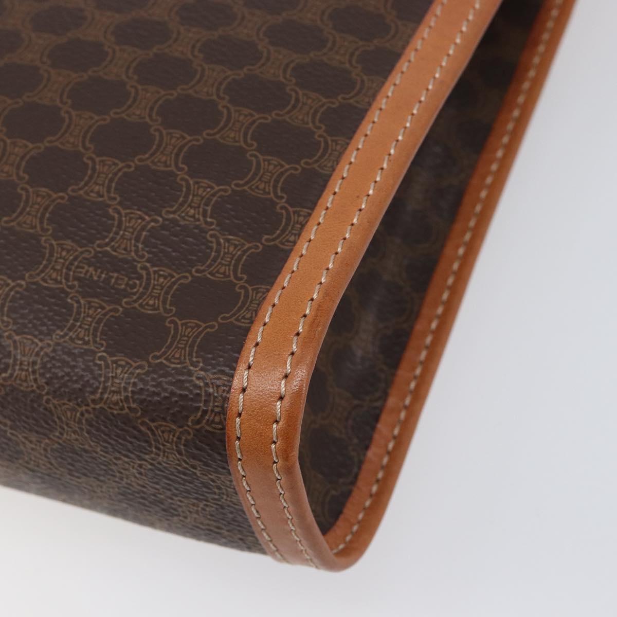 CELINE Macadam Clutch Bag PVC Leather Brown Gold Tone Auth 202284A