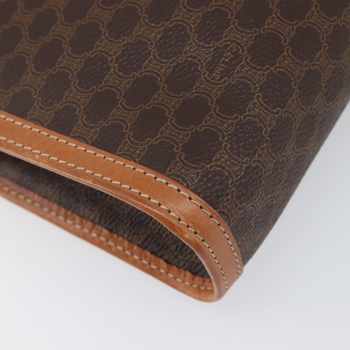 CELINE Macadam Clutch Bag PVC Leather Brown Gold Tone Auth 202284A