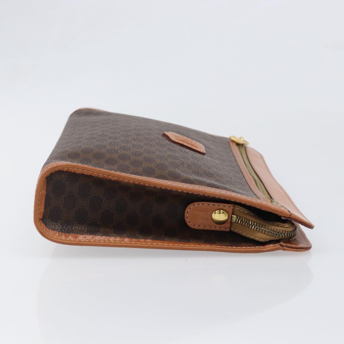 CELINE Macadam Clutch Bag PVC Leather Brown Gold Tone Auth 202284A