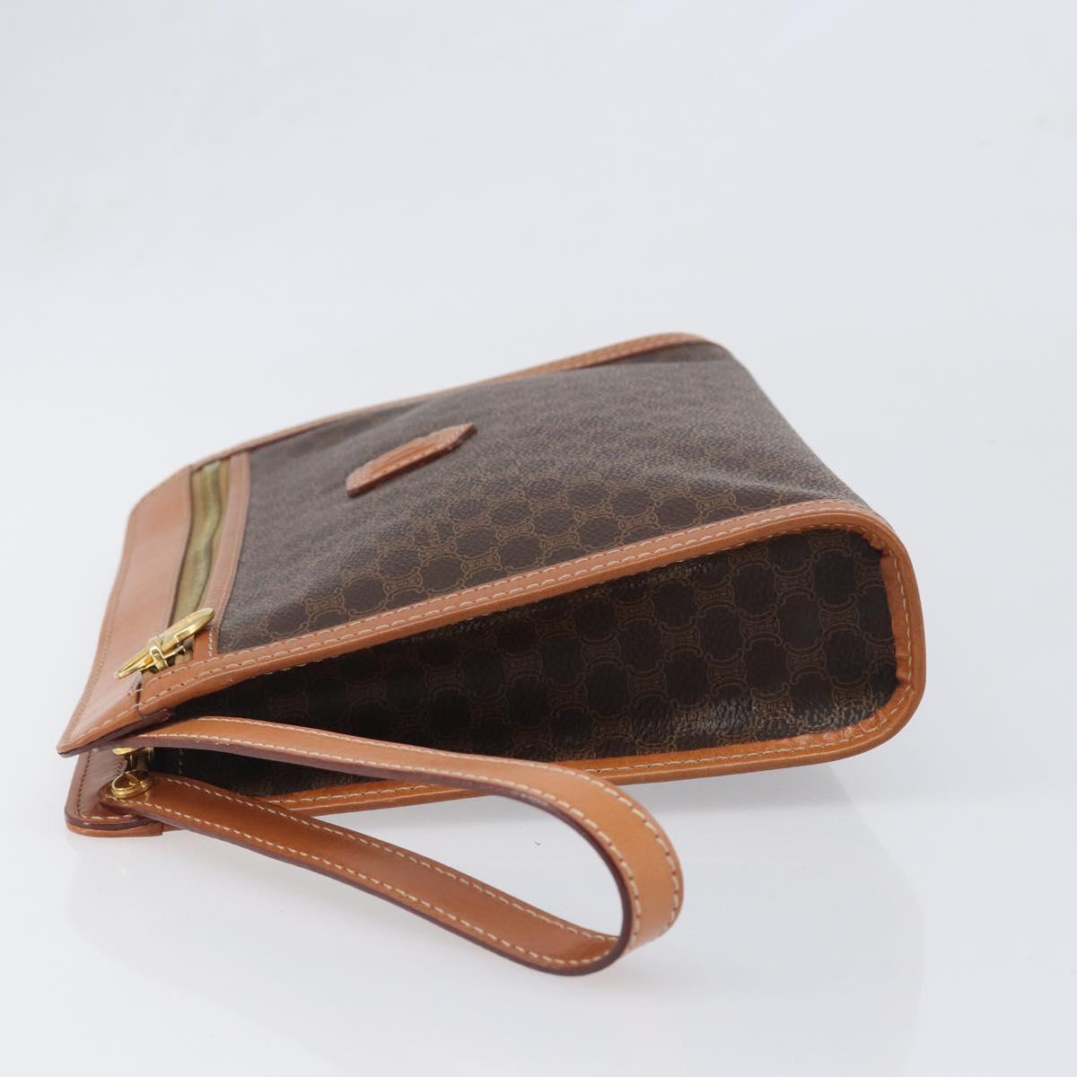 CELINE Macadam Clutch Bag PVC Leather Brown Gold Tone Auth 202284A