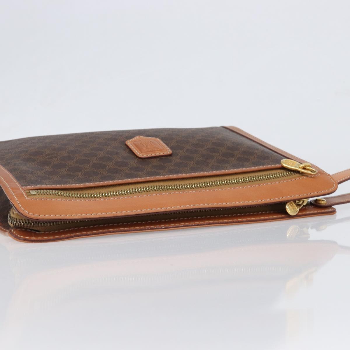 CELINE Macadam Clutch Bag PVC Leather Brown Gold Tone Auth 202284A