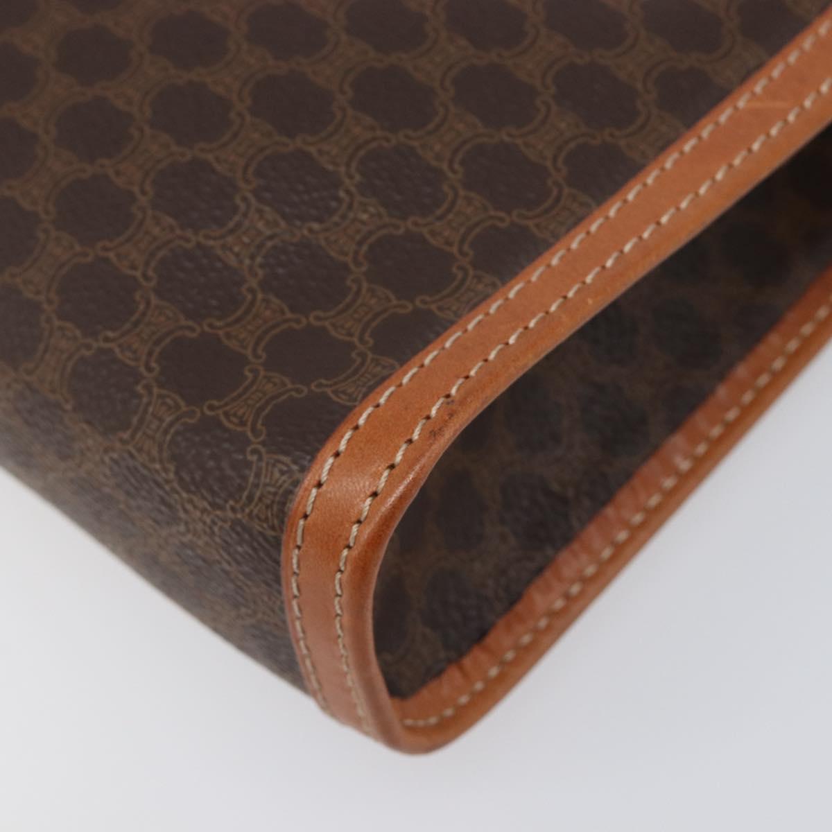 CELINE Macadam Clutch Bag PVC Leather Brown Gold Tone Auth 202284A