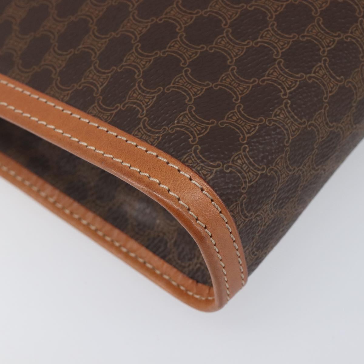 CELINE Macadam Clutch Bag PVC Leather Brown Gold Tone Auth 202284A