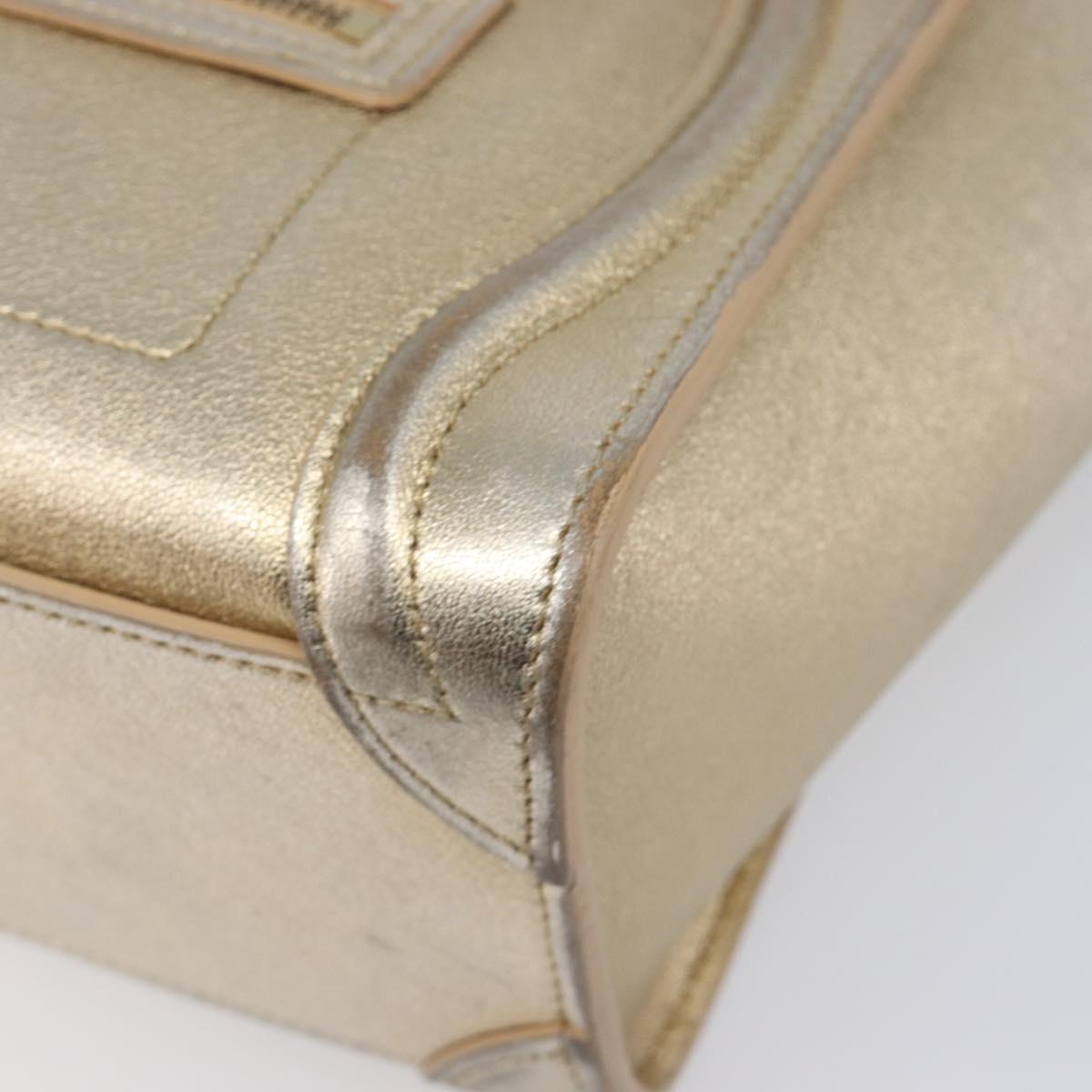 CELINE Luggage Nano Shopper Hand Bag Leather 2way Gold Auth 202288A