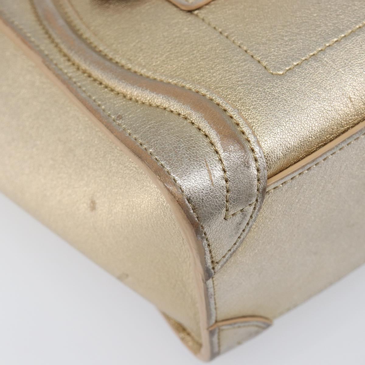 CELINE Luggage Nano Shopper Hand Bag Leather 2way Gold Auth 202288A