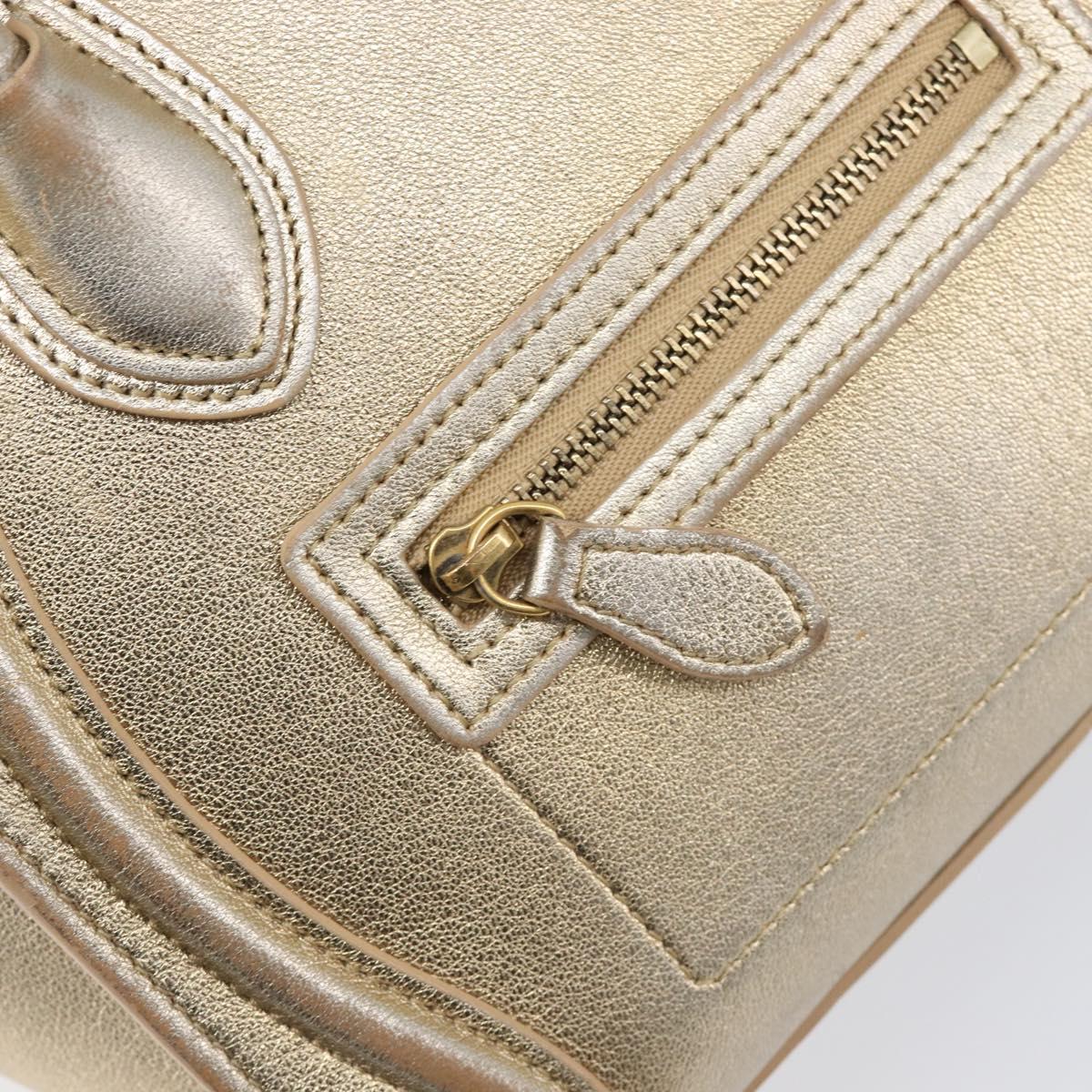 CELINE Luggage Nano Shopper Hand Bag Leather 2way Gold Auth 202288A