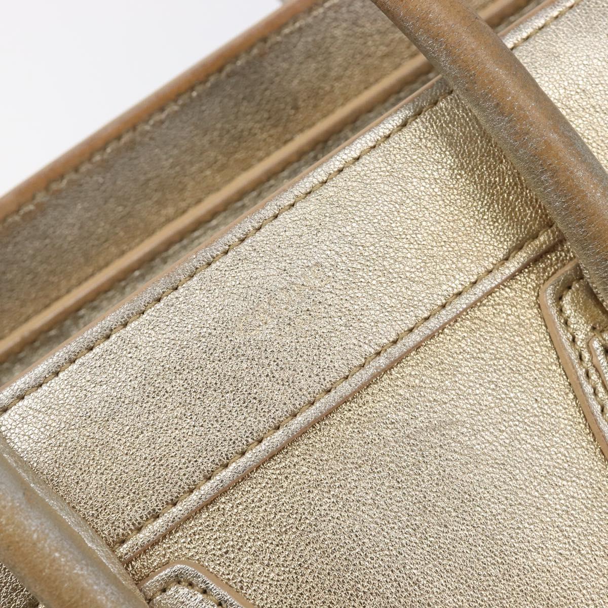 CELINE Luggage Nano Shopper Hand Bag Leather 2way Gold Auth 202288A