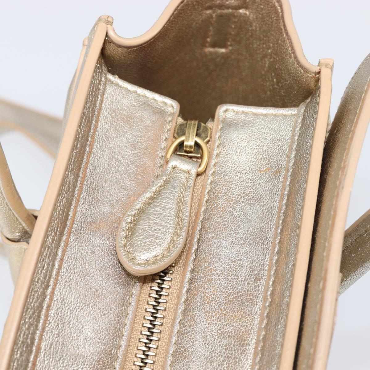 CELINE Luggage Nano Shopper Hand Bag Leather 2way Gold Auth 202288A