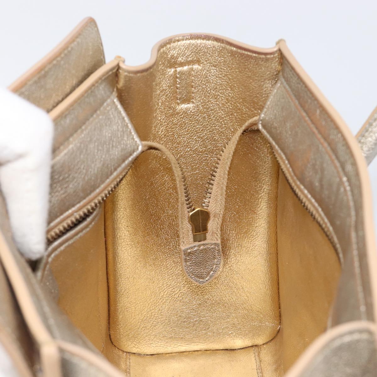 CELINE Luggage Nano Shopper Hand Bag Leather 2way Gold Auth 202288A