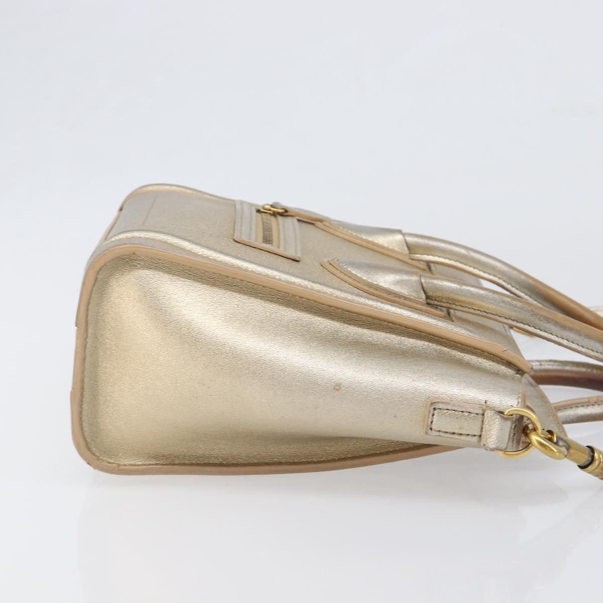 CELINE Luggage Nano Shopper Hand Bag Leather 2way Gold Auth 202288A